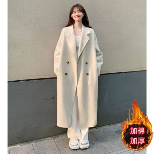 Women's long woolen coat  autumn and winter high-end Korean style Hepburn style woolen coat thickened