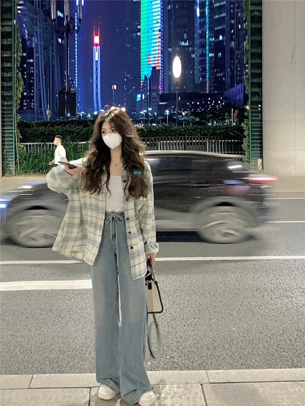 小個子防曬襯衣女2024新款春季格子襯衫設計感小眾外套上衣春秋季