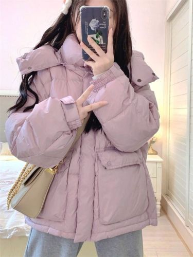 Purple hooded cotton coat women's thickened winter  new cotton jacket design niche bread coat trendy