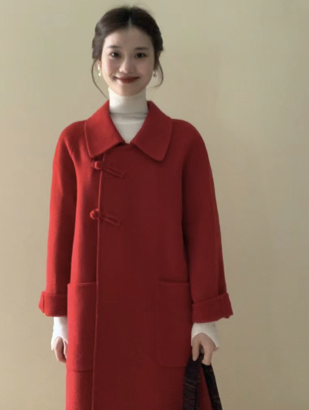 SKY Zhang Huihui pink coat double-sided woolen coat women's autumn and winter new mid-length coat thickened