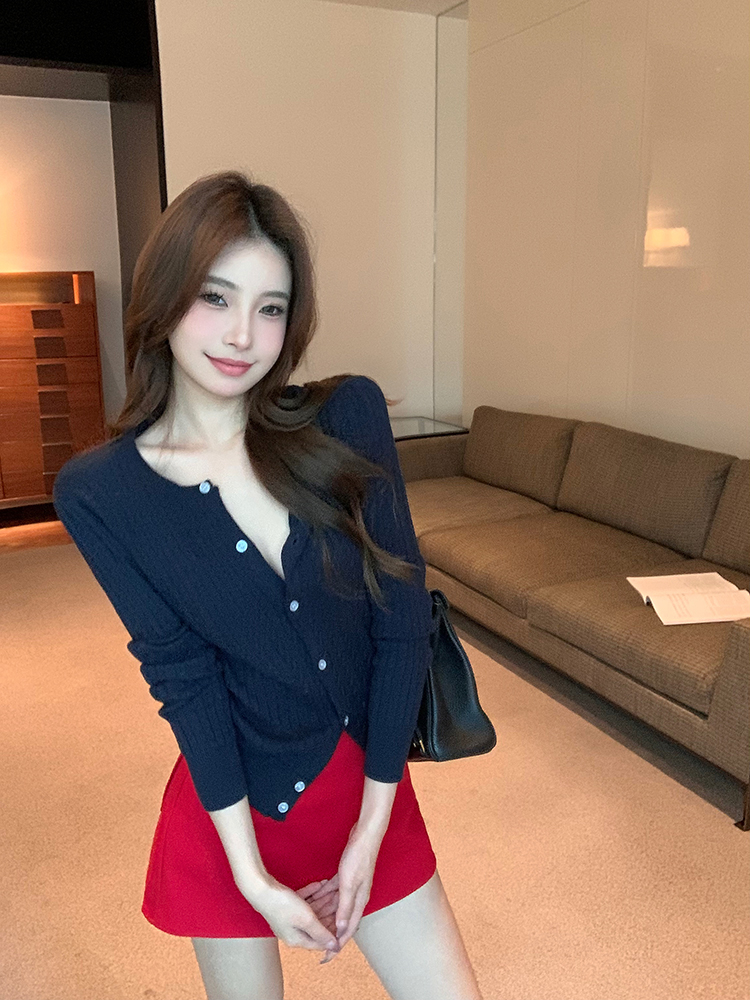 實拍 小馬針織開衫女學院風秋冬長袖打底衫顯瘦半裙套裝
