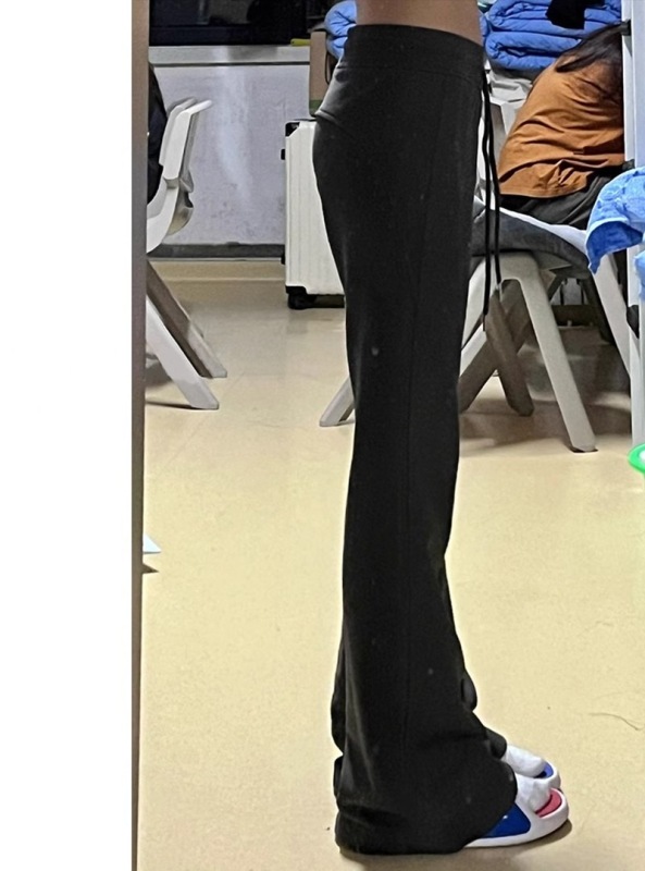 深灰色微喇休閒褲女冬季加絨高腰彈力大碼胖mm顯瘦梨形身材長褲子