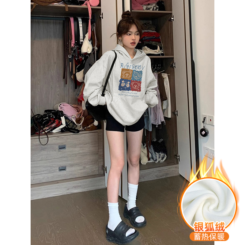 華棉複合銀狐絨 秋冬新款連帽衛衣女