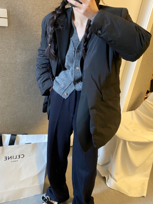 2023 new fashionable layered fake two-piece suit jacket design lightweight cotton coat for women in autumn and winter