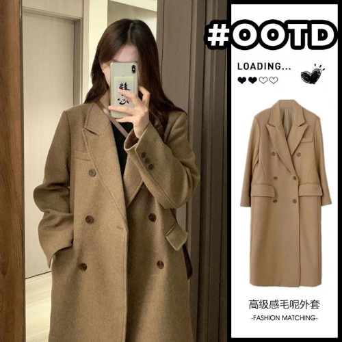 High-end suit-style woolen coat for women autumn and winter 2023 new winter mid-length woolen coat thickened winter