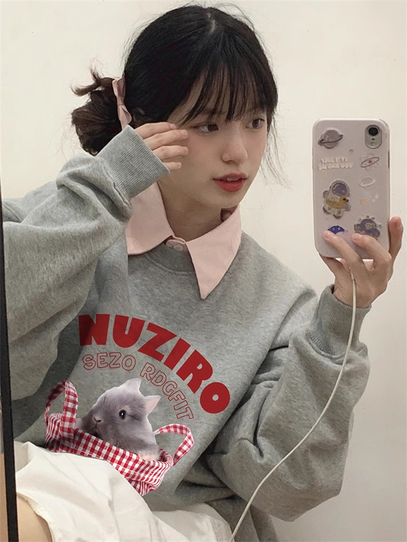 防棉華棉複合牛奶絲300克/銀狐絨400克圓領衛衣女