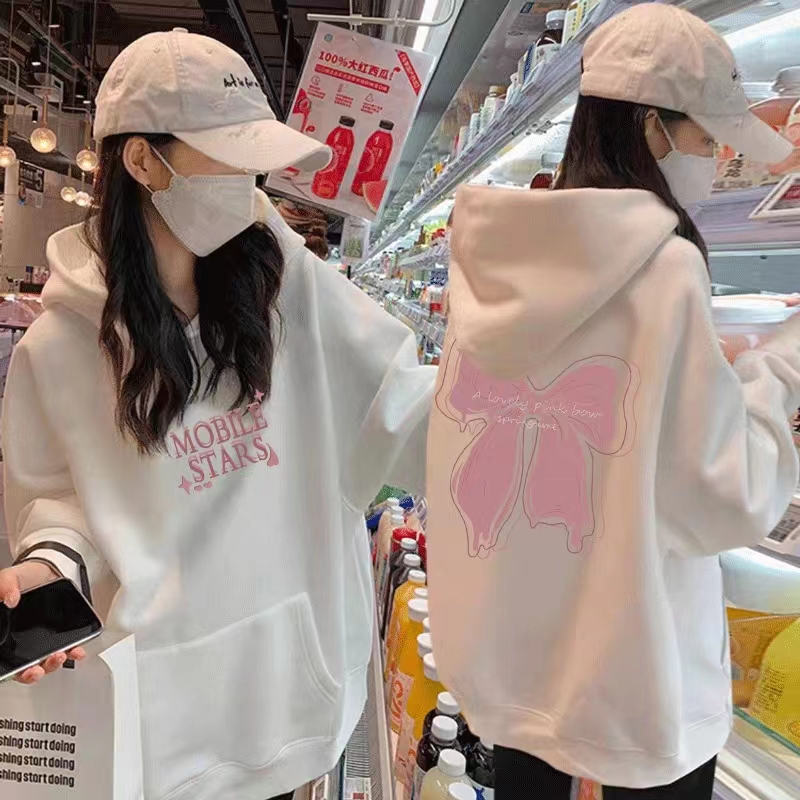 衛衣女2023新款加絨加厚黑色連帽減齡上衣套裝