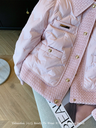 Pink lapel rhombus small fragrant quilted jacket for women  autumn and winter new style sweet and versatile chic thickened cotton coat