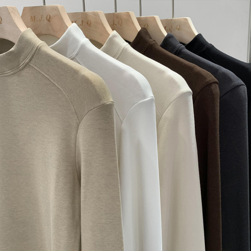 Real picture of European goods, shoulder yoke cashmere lined half high neck spliced undergarment for women