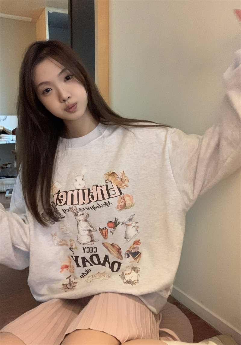 薄款，加絨 大衛衣圓領衛衣女韓版寬鬆長袖薄款上衣