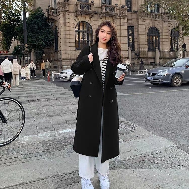 毛呢大衣女美拉德高級感時尚新款雙排扣設計秋冬毛呢外套中長款