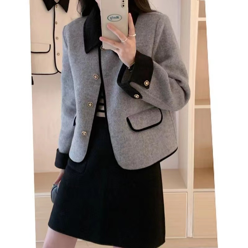 小香風毛呢大衣外套女短款2023秋冬新款小個子寬鬆高級感毛呢外套