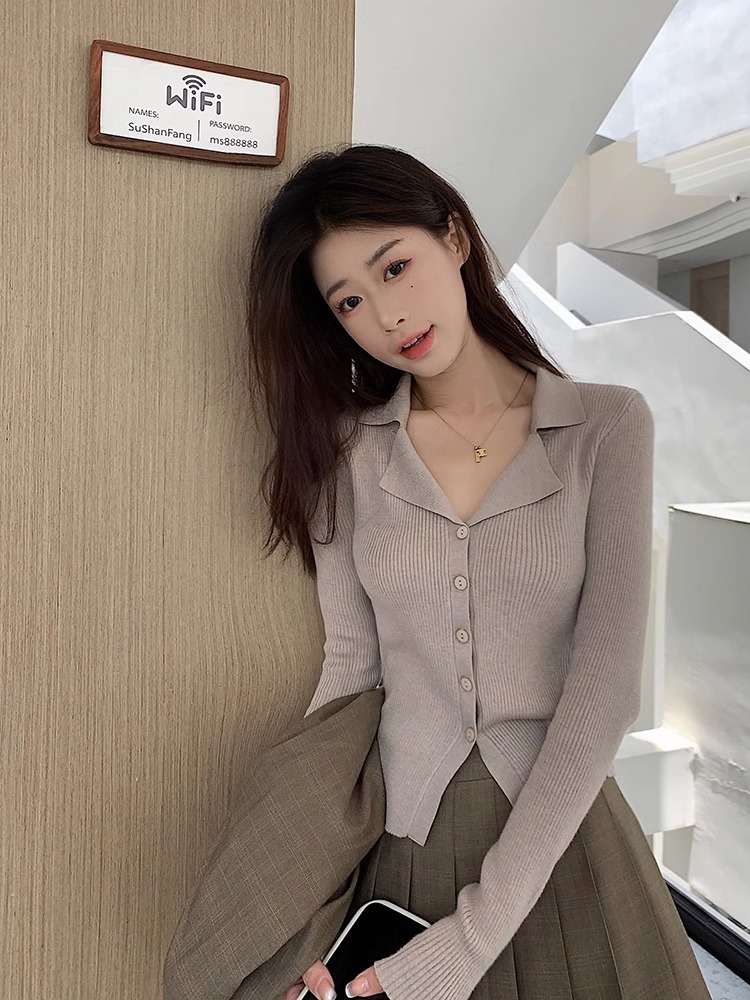 復古長袖小眾針織開衫外套女秋季修身顯瘦短款打底衫上衣