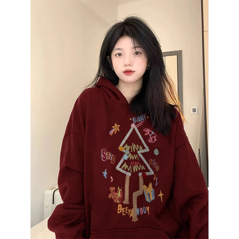 CVC棉麵食毛華棉複合/牛奶絲300克銀狐絨400克前 印花連帽衛衣女