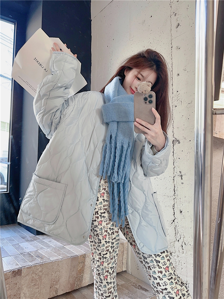 Real shot ~ Plus size women's clothing 2023 winter new cheese wafer rhombus light cotton jacket for women versatile