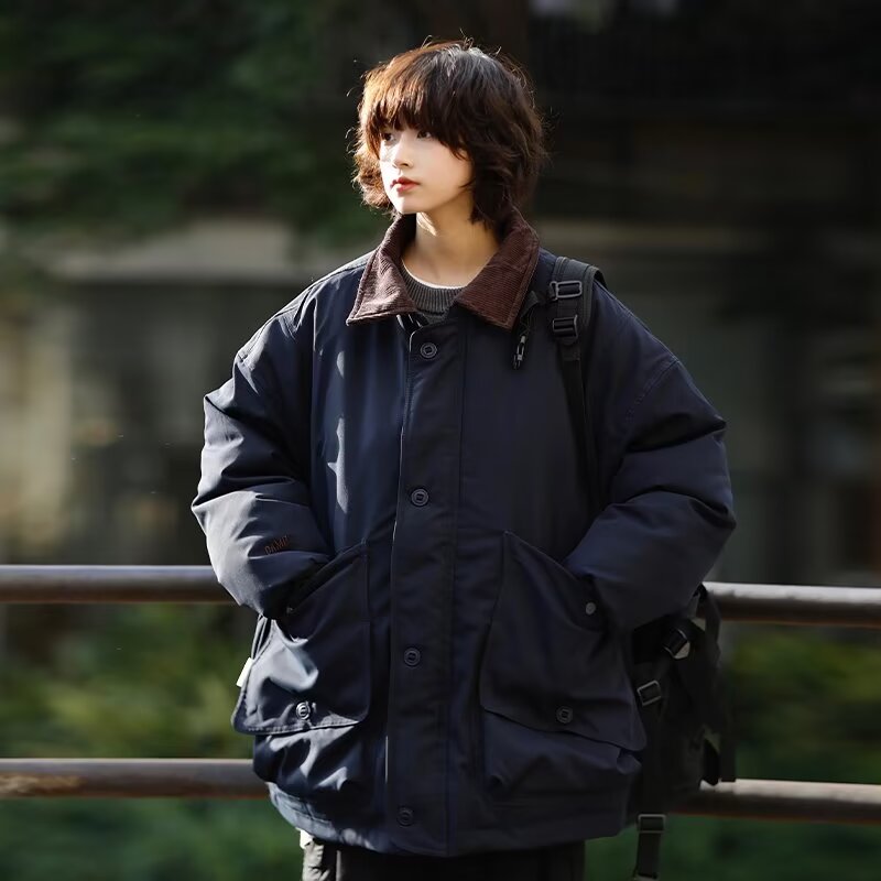 Winter retro lapel jacket workwear cotton jacket for men and women loose thickened warm jacket