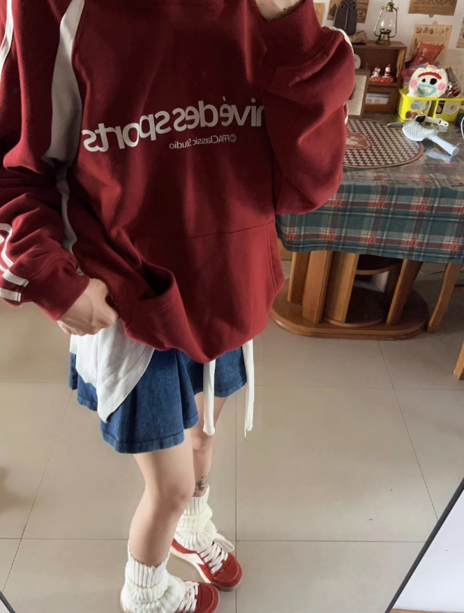 側邊條紋字母衛衣女秋冬寬鬆oversize慵懶風百搭套頭上衣潮