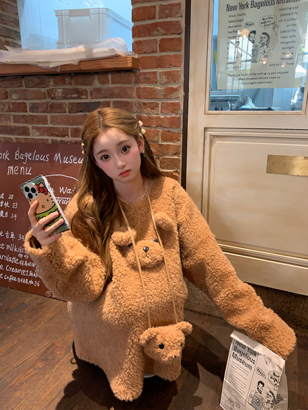 DEARHUA Xiaohuajia Coco Bear 2023 Winter New All Lamb Wool Jacket Women's Sheep Shear Fur