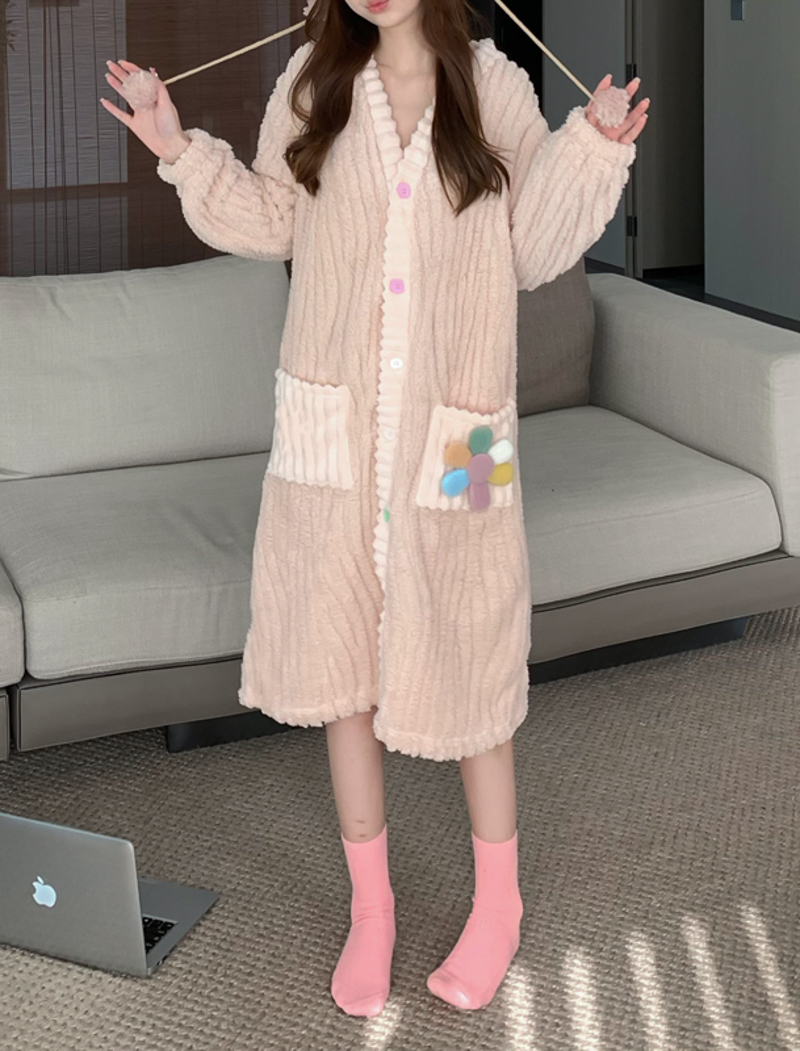 實拍 冬季新款加厚珊瑚絨可愛睡袍法蘭絨睡衣家居服