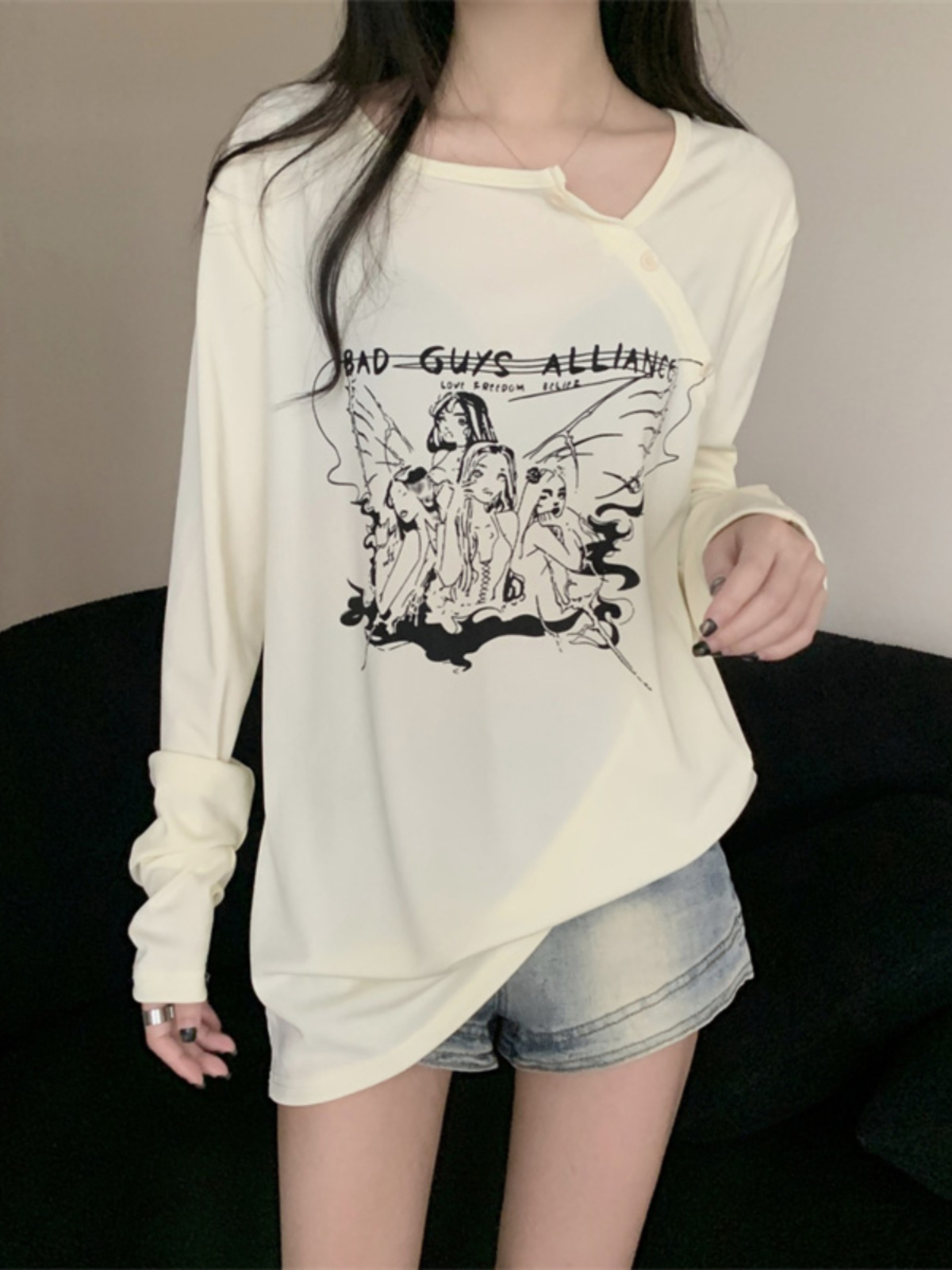 韓版時尚大碼寬鬆長袖T恤女秋季辣妹網紅小眾設計感氣質洋氣上衣