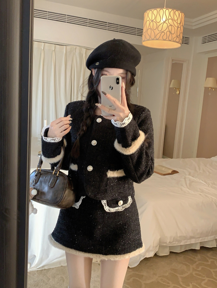 實拍 小香風短款千金風外套高級感a姿半身裙