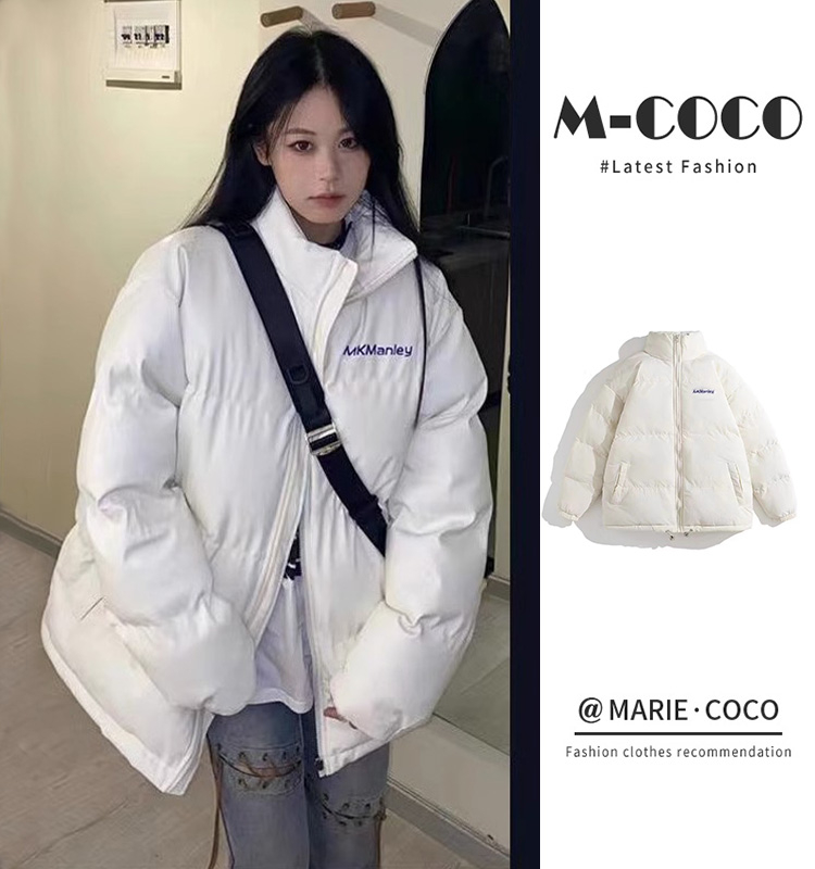 Letter printed cotton coat men's new winter Hong Kong style loose large size handsome trendy couple bread coat top