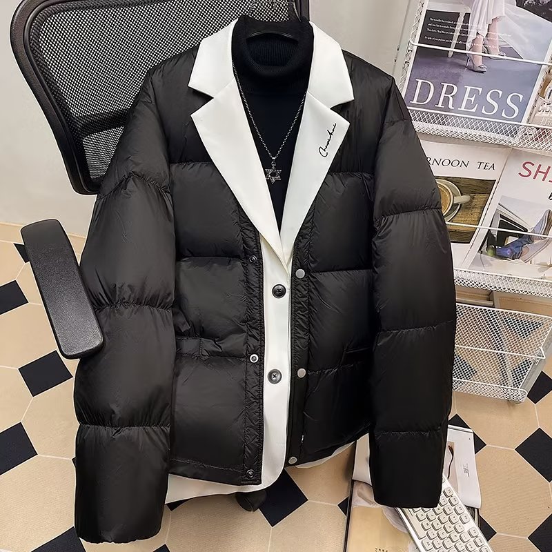 Korean winter casual loose fake two-piece embroidered suit cotton coat women's trendy warm and thickened cotton coat
