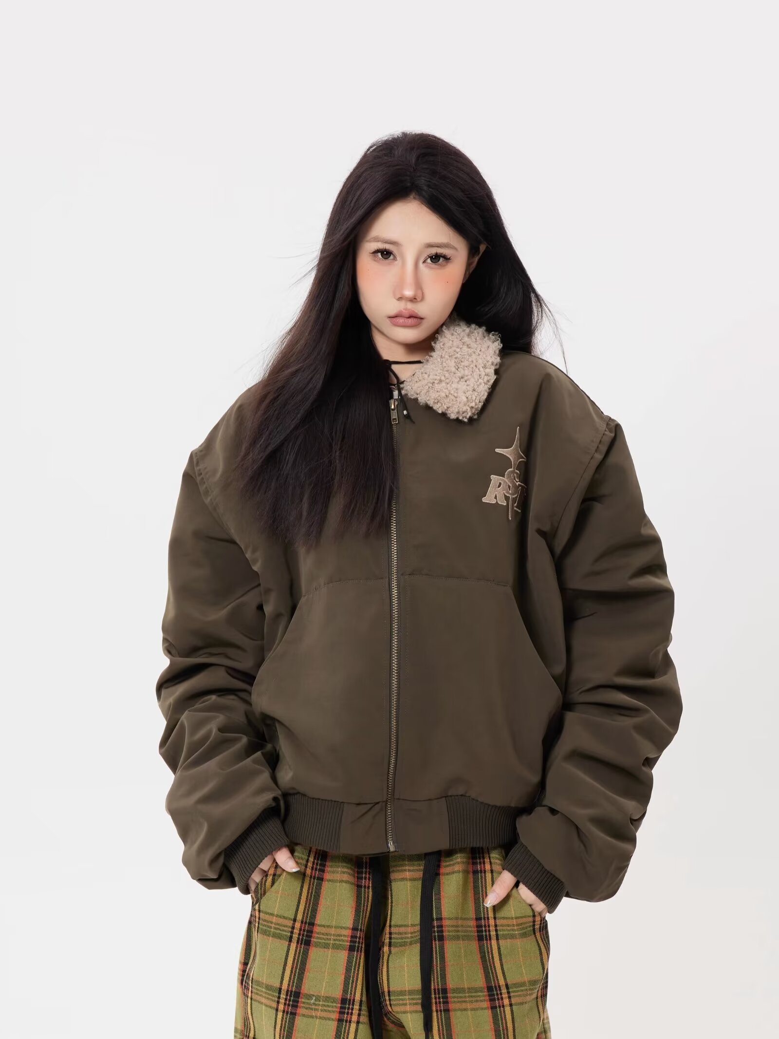 American retro lamb wool lapel short hot girl cotton coat women's winter cotton coat coat cotton jacket trendy