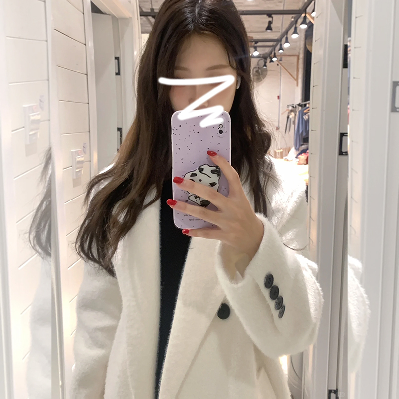 白色羊羔毛絨大衣女秋冬季高級感2023新款小個子加厚毛呢外套