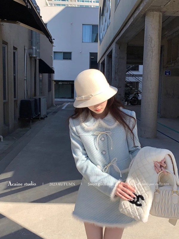 Acaine11/10 20:00 95折款英梨少女 韓系甜妹蝴蝶結毛呢套裝