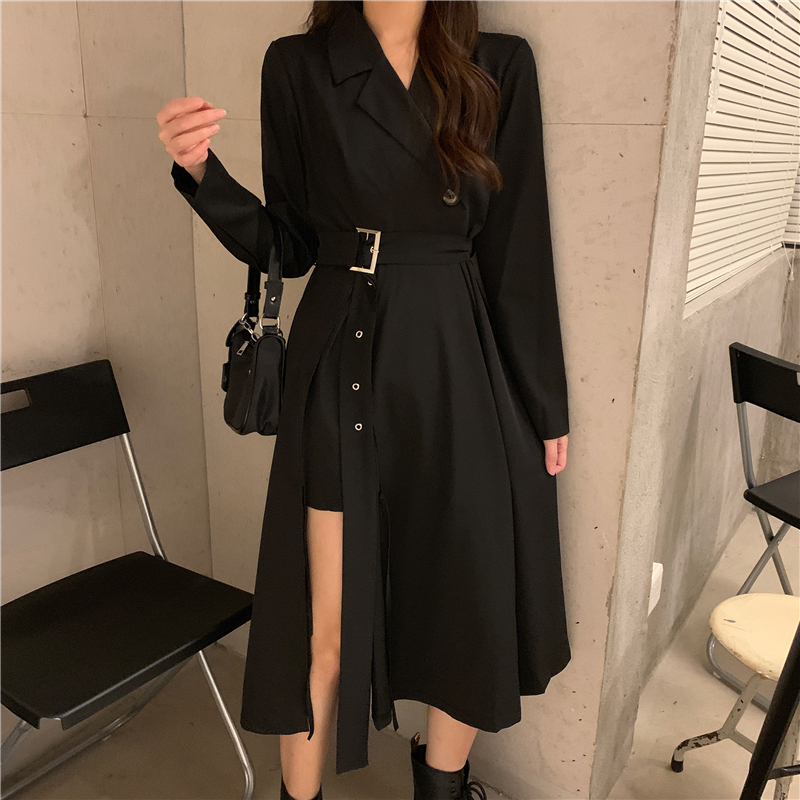 赫本風法式連衣裙秋冬設計感小眾氣質收腰顯瘦性感中長款小黑裙子