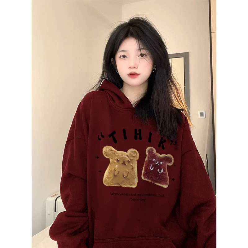 CVC棉麵食毛華棉複合/牛奶絲300克銀狐絨400克前 印花連帽衛衣女