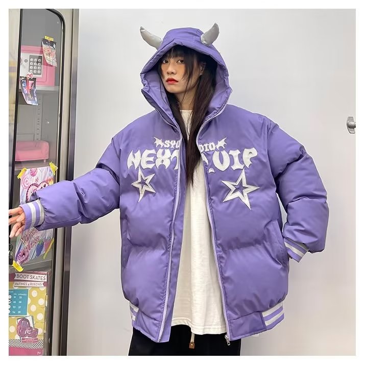 Little Devil Horns Cotton Clothes for Men and Women Loose Autumn and Winter Thickened Cotton Clothes Jackets American Retro Street Bakery Couples