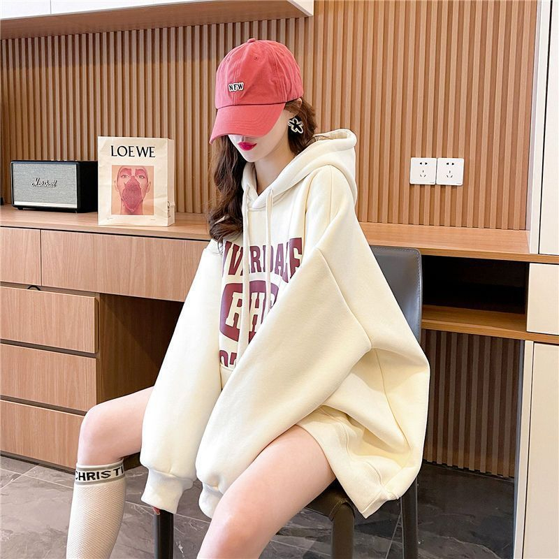 加絨美式復古衛衣女oversize小眾高街潮牌連帽外套2023新