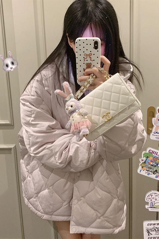 官圖有內里棱格輕薄棉服女冬季加厚麵包服外套棉襖上衣女