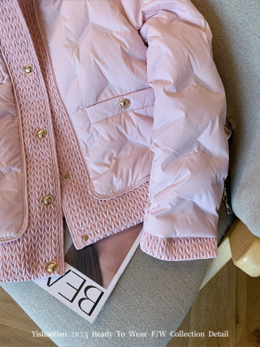 Pink lapel rhombus small fragrant quilted jacket for women  autumn and winter new style sweet and versatile chic thickened cotton coat