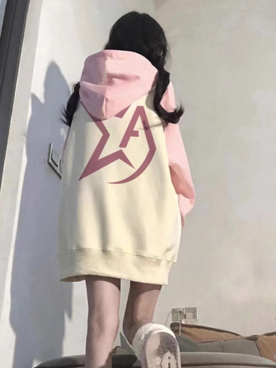 美式高街插肩連帽加絨加厚衛衣女2023秋冬季重磅顯瘦復古上衣女潮
