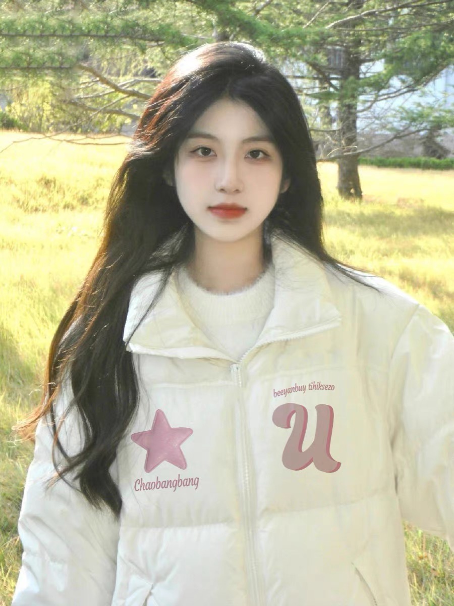 National trendy brand oversize off-white cotton coat for women winter warm bread coat versatile quilted and thickened couple's cotton-padded jacket