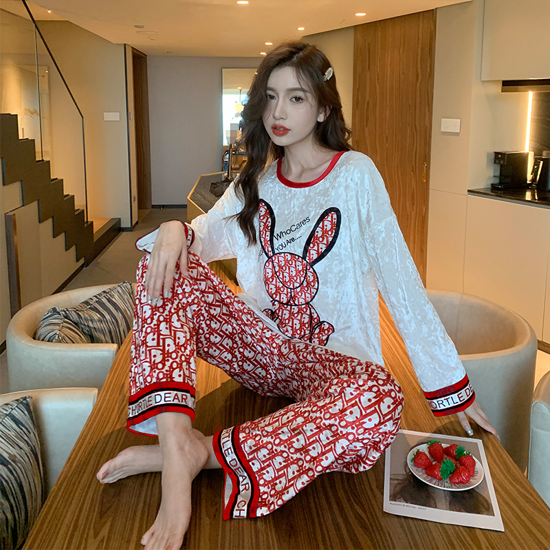 艾尚實拍992023秋冬韓版新款翻領女款鑽石絨家居服套裝