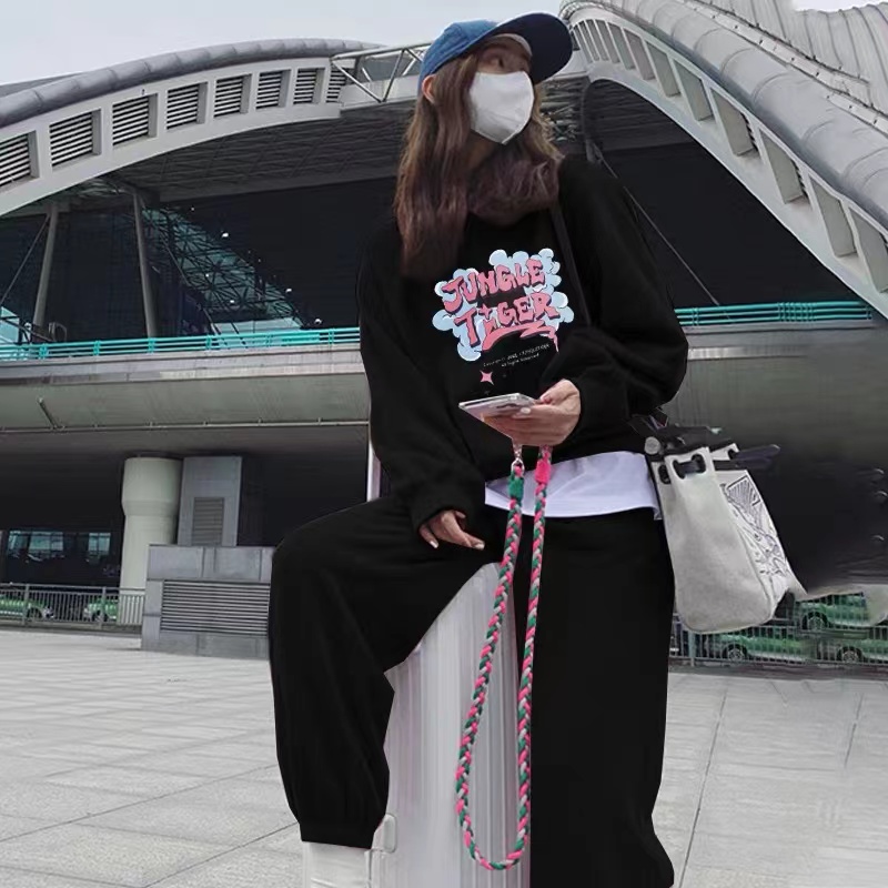 休閒衛衣運動女套裝2023年春秋薄款時尚潮流寬鬆顯瘦小個子兩件套