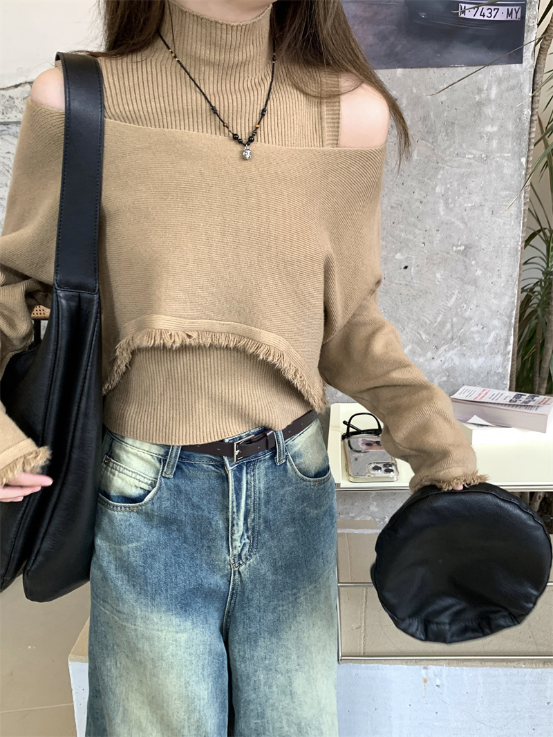 實拍~2023早秋韓chic簡約甜辣少女背心流蘇罩衫兩件套毛衣