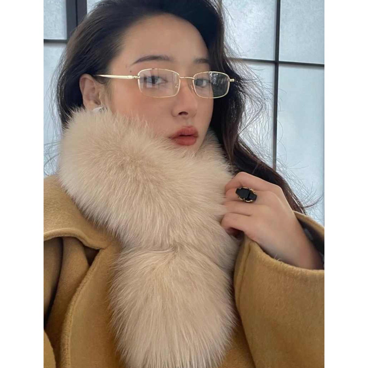 質檢官圖冬季保暖氣質圍巾女冬季百搭洋氣雙面毛毛絨圍脖毛領子