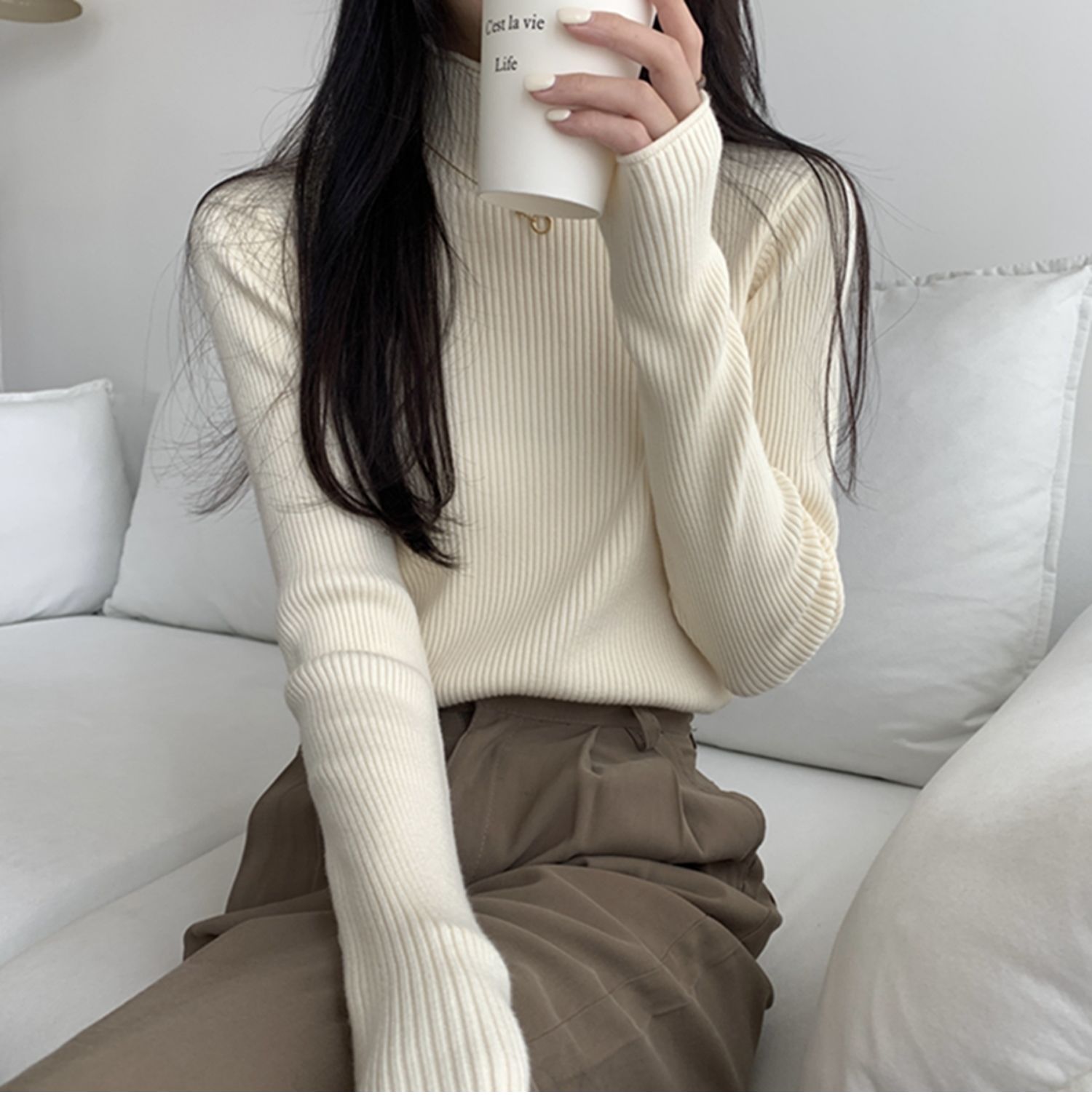 Half turtleneck thickened bottoming sweater for women autumn Korean version 2023 new slim slim long-sleeved bottoming shirt top