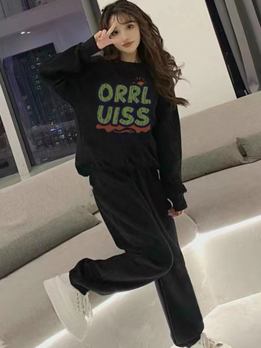 運動衛衣衛褲套裝女2023洋氣減齡學院風春秋薄款休閒時尚兩件套女