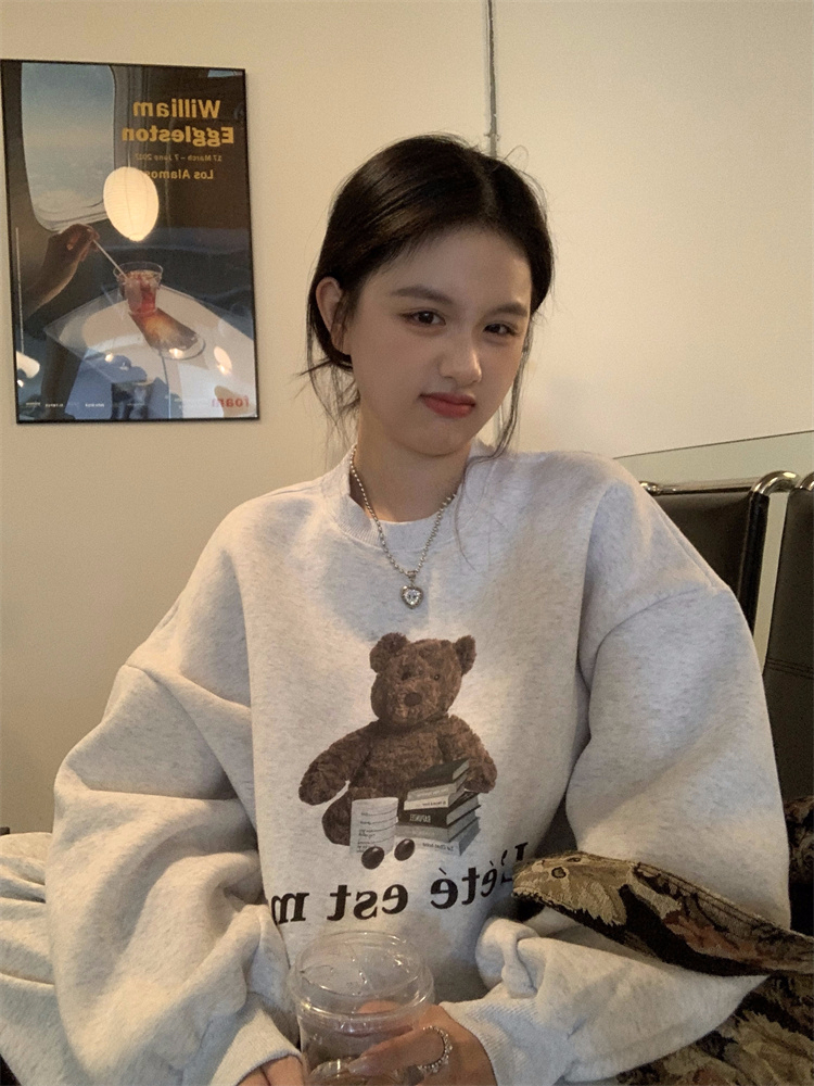 Thin, velvet sweatshirt, round neck autumn and winter sweatshirt for women