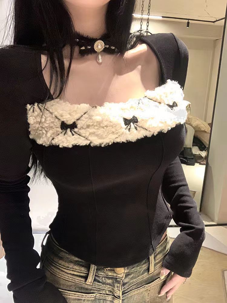 德絨設計感小眾秋冬新款時尚修身收腰長袖打底衫女復古內搭上衣潮