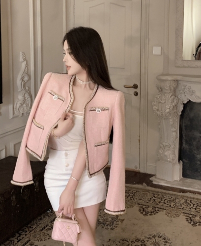 实拍 芭比2.0系列财阀千金气质显瘦淡粉色小外套