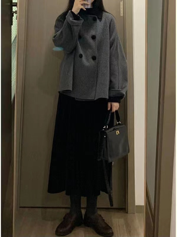 韓版時尚毛呢外套女2023冬季加絨新款呢子大衣赫本風潮流百搭外衣