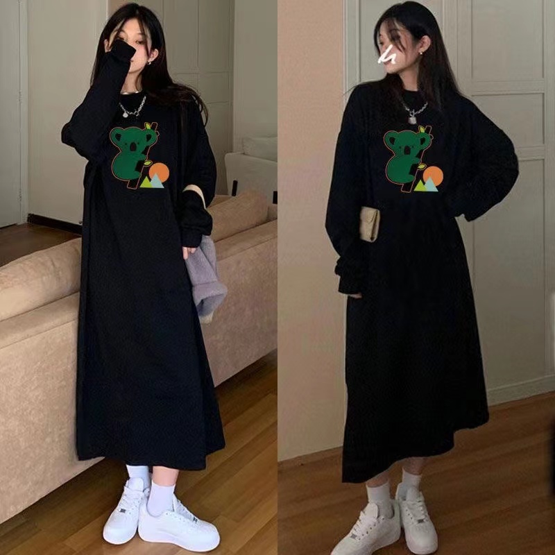 秋冬加絨保暖韓版衛衣裙長款T恤裙網紅洋氣學生外穿過膝連衣裙潮