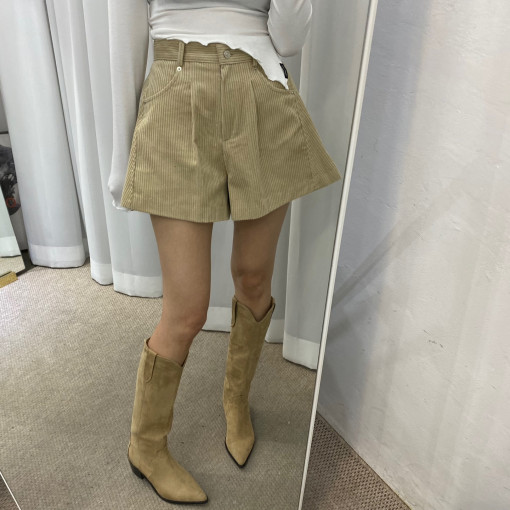 燈芯絨打褶休閒百搭短褲